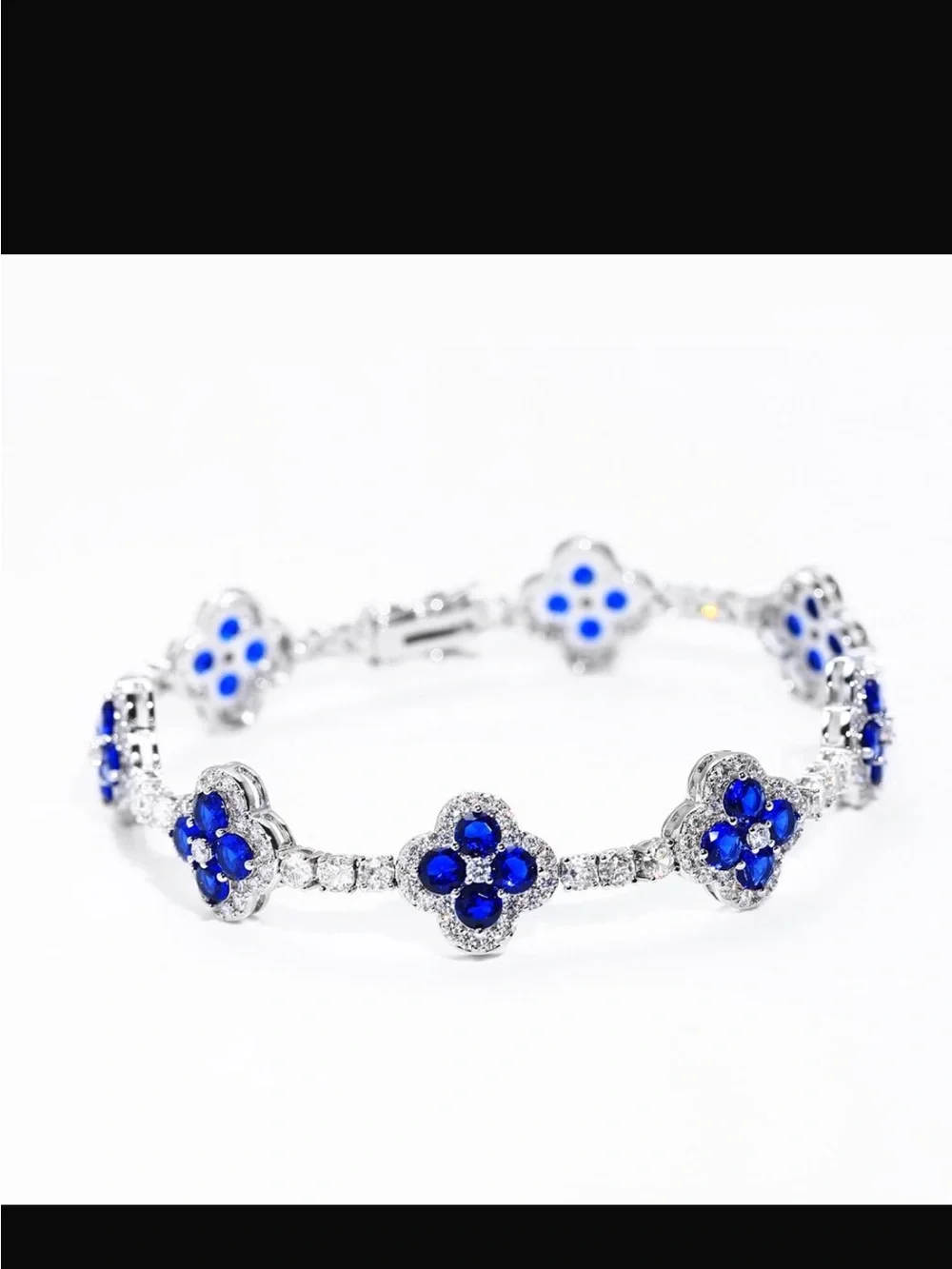 Sterling Silver Blue Sapphire Flower Bracelet